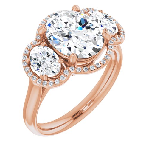 14K Rose Gold 3 Stone Oval Ring