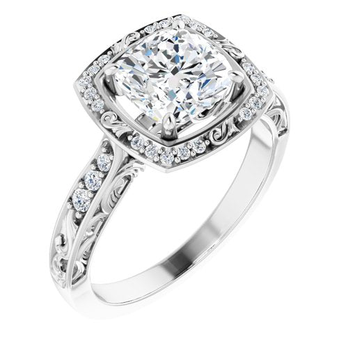 14K White Cushion Halo-Style Engagement Ring