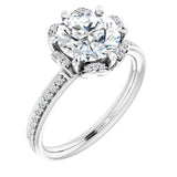 14K White Round Engagement Ring