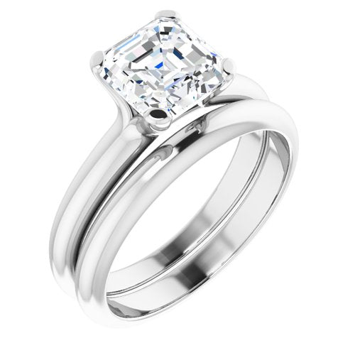 14K White Asscher Engagement Ring