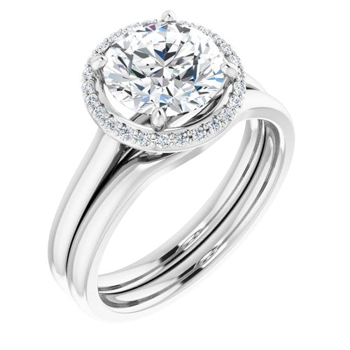 14K White Round Engagement Ring