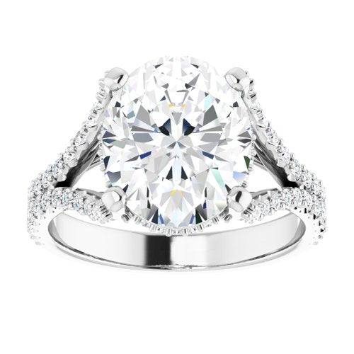 14K White Oval Engagement Ring