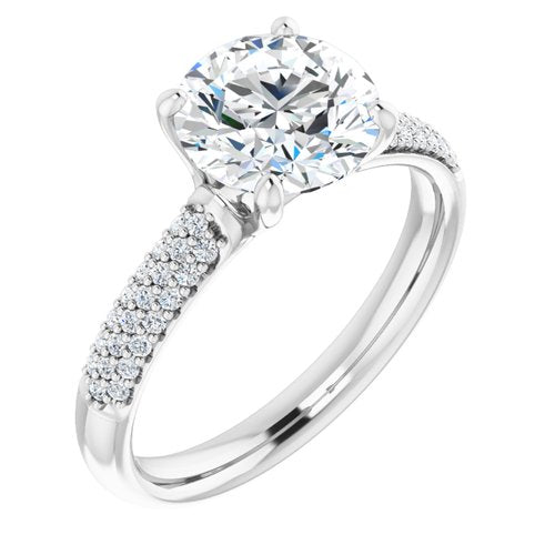 14K White Round Engagement Ring