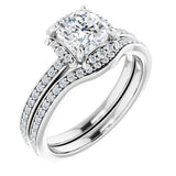 14K White Cushion Accented Halo-Style Engagement Ring
