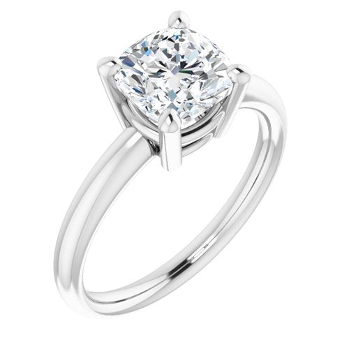 14K White Cushion Engagement Ring