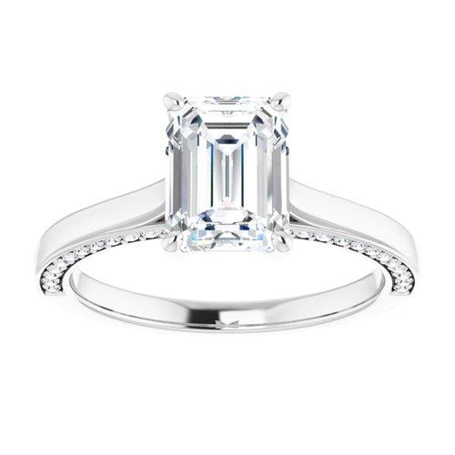 14K White Emerald Engagement Ring