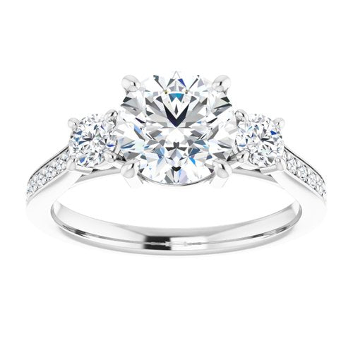 14K White Round Cut Engagement Ring