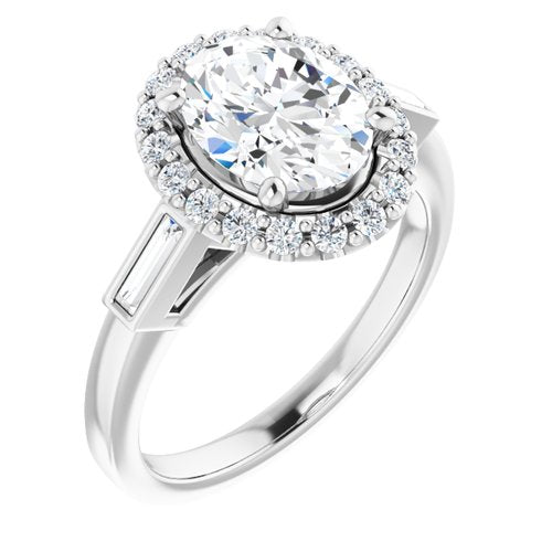 14K White Oval Engagement Ring