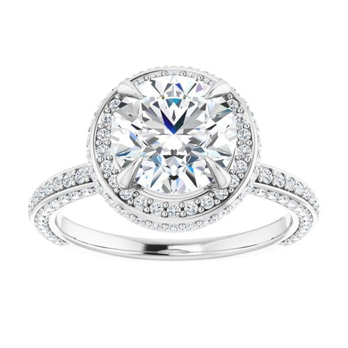 14K White Round Engagement Ring