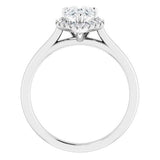 14K White Pear French Set Engagement Ring