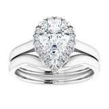 14K White Pear French Set Engagement Ring