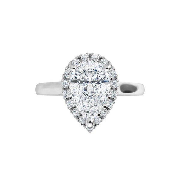 14K White Pear French Set Engagement Ring