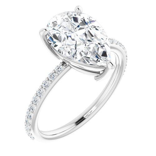 14K White Pear Engagement Ring