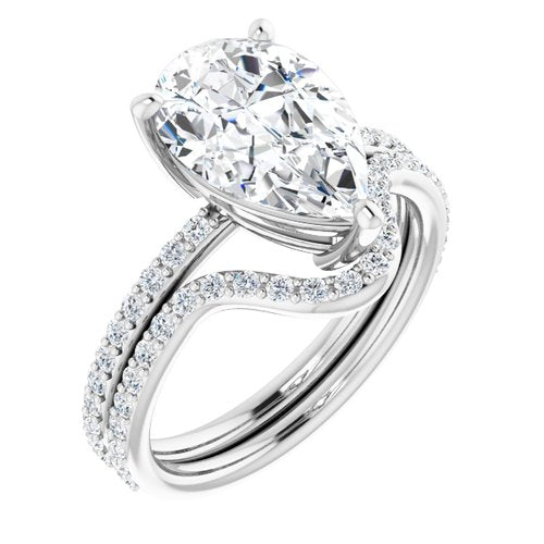 14K White Pear Engagement Ring
