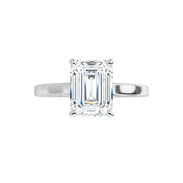 14K White Emerald Engagement Ring