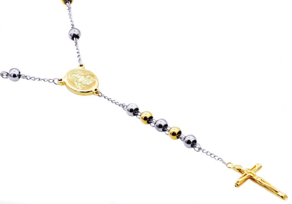 Mens Two Tone Gold Stainless Steel Rosary BJS04GW