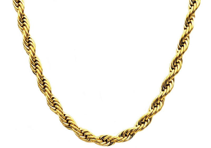 Mens Gold Stainless Steel Rope Chain Necklace BJS26NGG