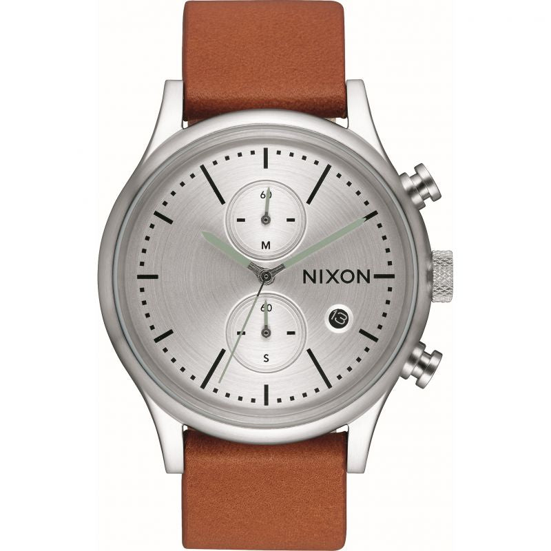 Nixon Station Chrono Leather Silver / Tan - VTC Watches